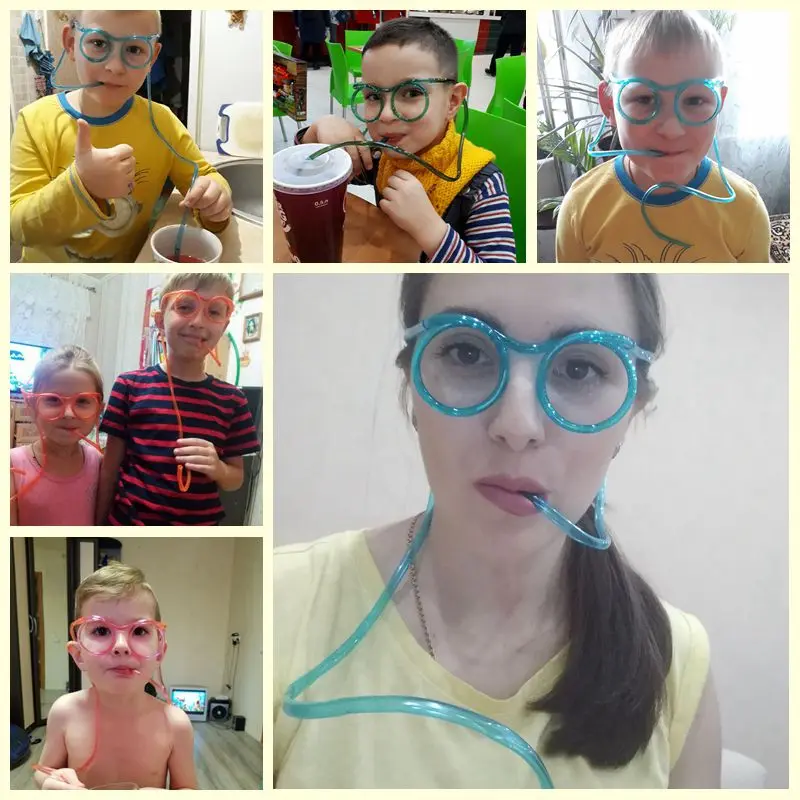 Creative Funny Soft Plastic Straw for Kids Birthday Party Toys Fun Glasses Flexible Drinking Toys Children Baby Party Gifts