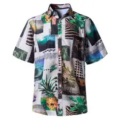 Летняя мужская рубашка для пары, повседневная, короткий рукав, принт в этническом стиле, мужская пляжная гавайская рубашка, свободные