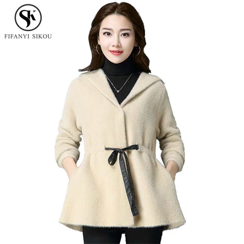 2018 New Mink Cashmere Cardigan women Winter Sweater