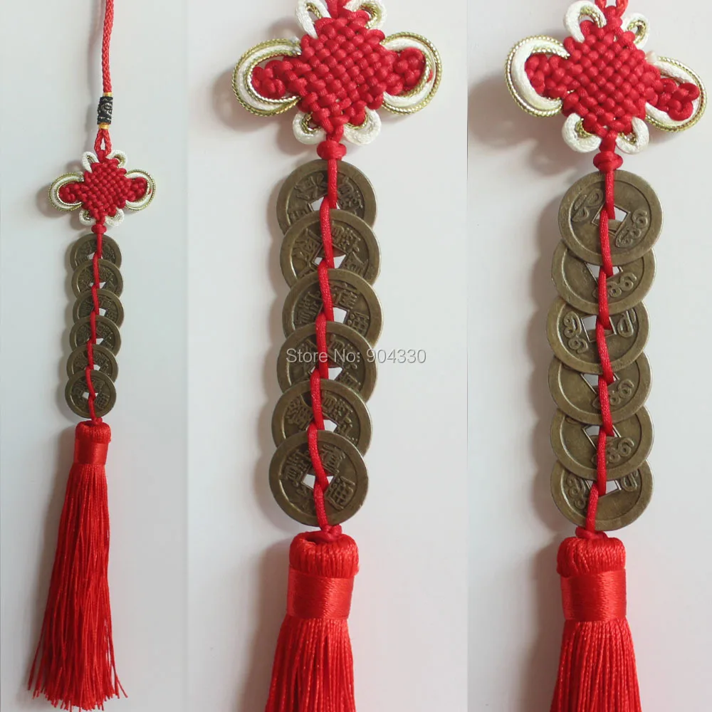 

Free Shipping 1pc Red Feng Shui Chinese Knot 6 Emperors Coins Hanging Tassel Good Fortune Luck Wealth Prosperity