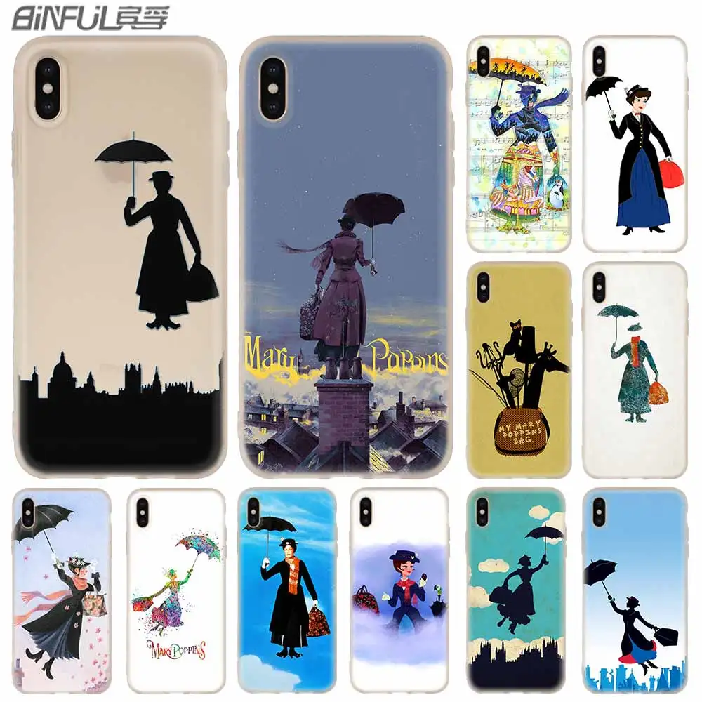 

Cases Silicone soft Cover for iPhone 11 Pro X XS Max XR 6 6S 7 8 Plus 5 4S SE umbrella mary poppins