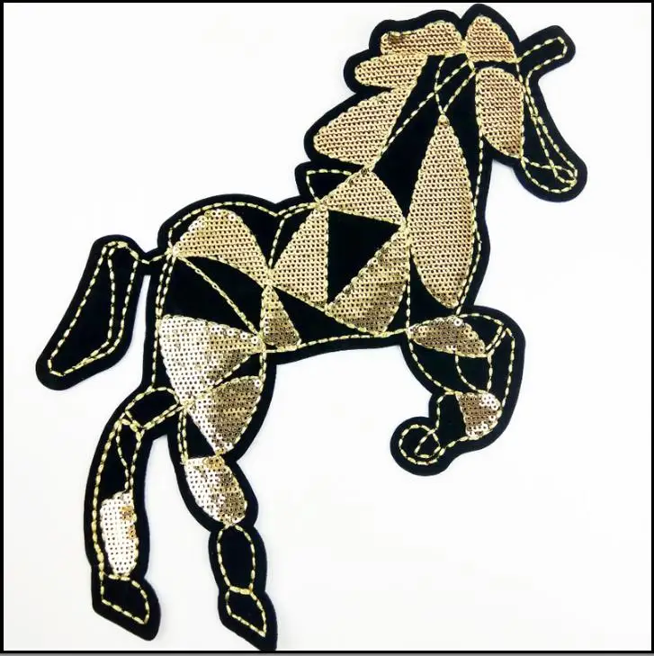 30*15cm Gold Horse Sequined Patch Clothing Embroidery Patches for Jacket Sew Onsequin patches