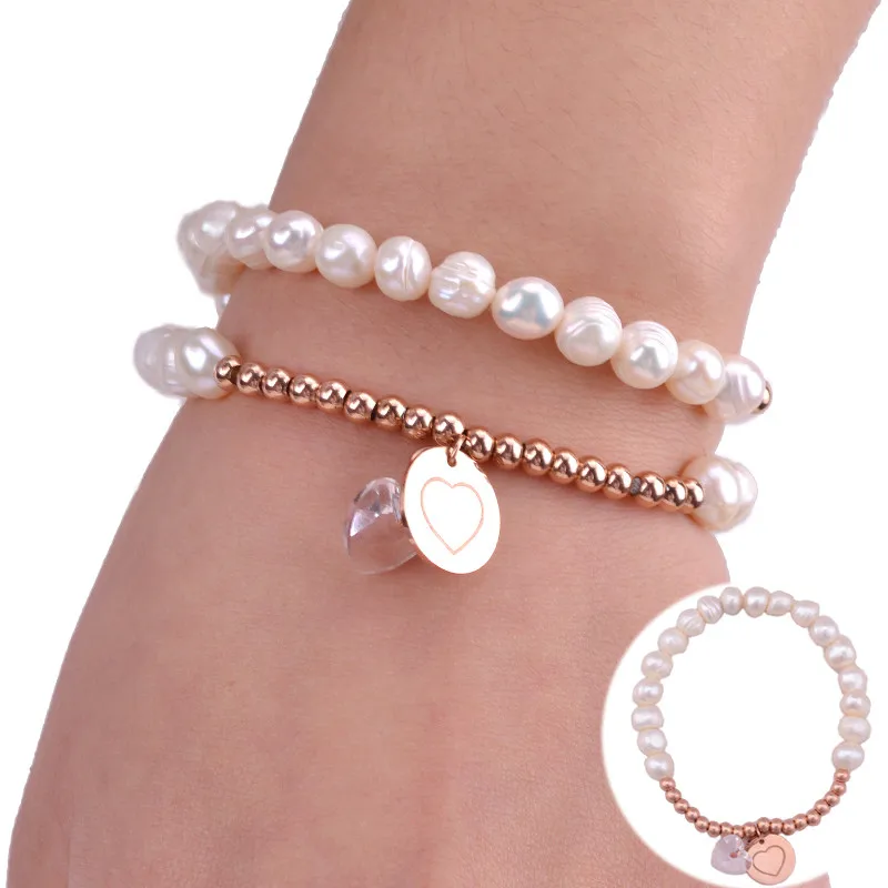 

2018 New Girl Real Natural White Freshwater Pearl stainless steel Bracelet for girl High Quality Female Jewelry Accessories