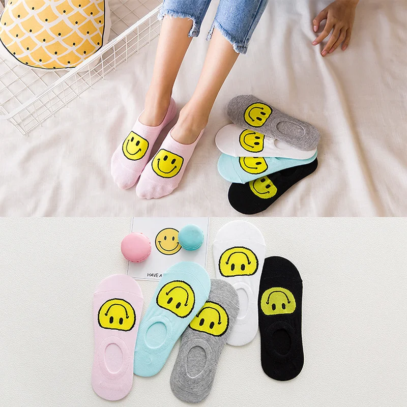 

Funny Women Socks Comfortable Smiling Face Cotton Sock Slippers Short Comfortable Fabulous Elastic Ankle Socks Soxs 2018