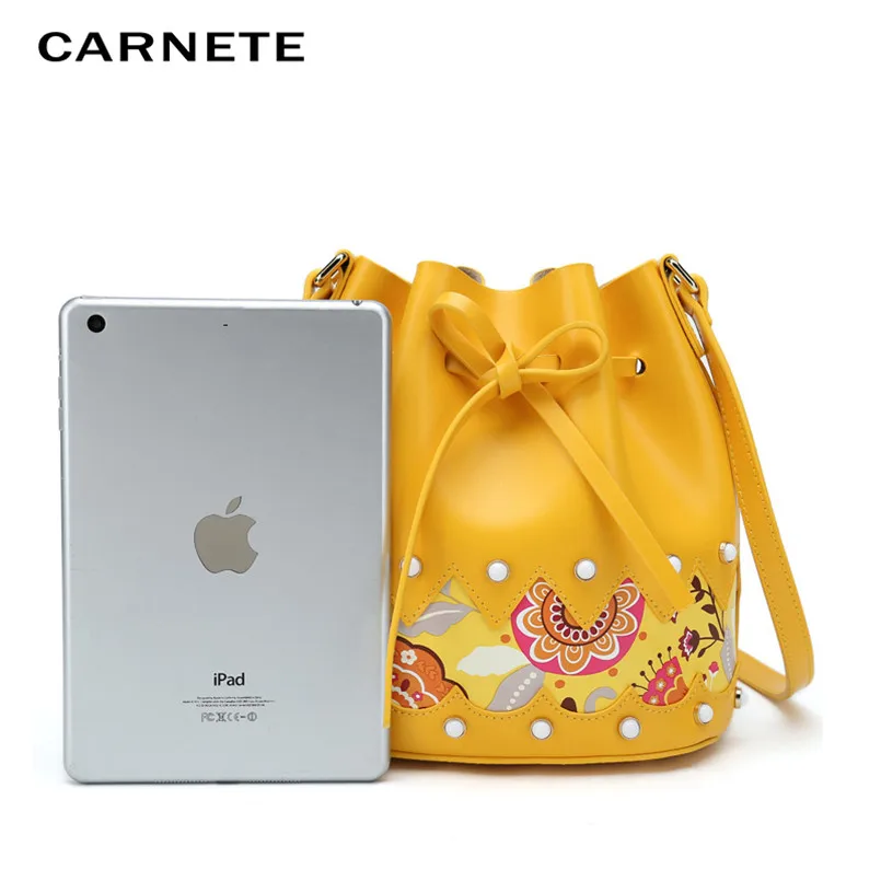 

CARNETE Brand New Chic Women Bucket bag Glossy Fashion Lady Messenger Bags Female Large Capacity Stylish Shoulder Bags purses