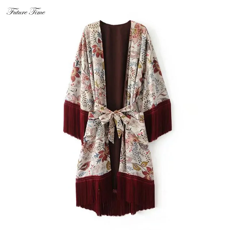 Future-Time-Kimono-Cardigan-Women-Tassel-Chiffon-Blouse-Fashion-Printing-Jackets-Female-Vintage-Coats-Belt-Waist