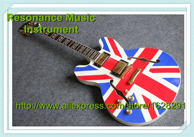 Cheap High Quality Union Jack ES 335 Left Handed Guitarra Electrica Hollow Body Jazz Style Guitar China Factory