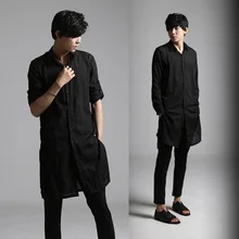 M-XXL! Мужская Солнцезащитная рубашка Мужская Средняя-длинная льняная дышащая рубашка с длинным рукавом одежда певица костюмы одежда