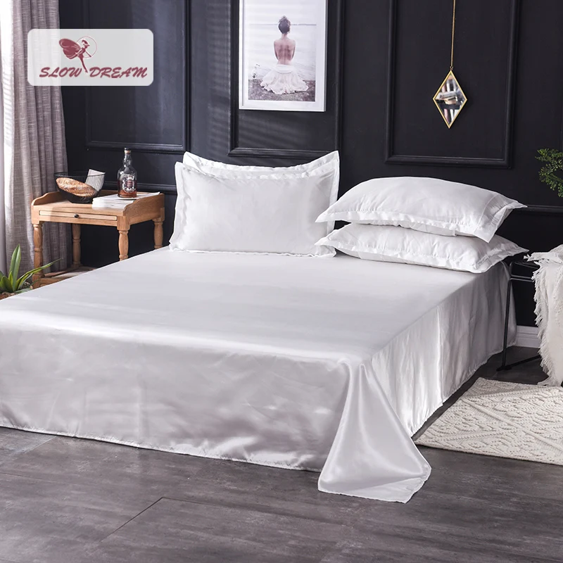 

Slowdream 100% Silk Flat Sheet Bedding Home Solid Color Queen King Size Double Textiles Bedroom Flat Sheet Bed Linen 1PCS