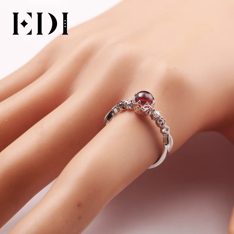 EDI, Ретро стиль, барокко, корона, серебро, гранат, кольцо,, настоящее 925 пробы, серебро, благородный природный драгоценный камень, кольцо для женщин, хорошее ювелирное изделие