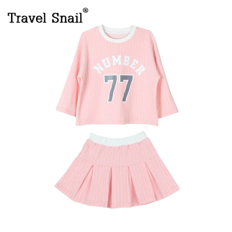 

Travel snail 3-8 yrs girls long sleeve t-shirts+skirts sets for children skirts kids t-shirts girls sets cotton 2018 Spring New