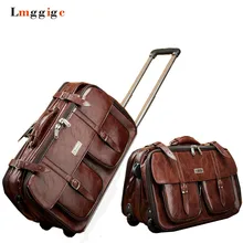 20” inch PU Leather Luggage,Vintage Trolley Suitcase,brown boarding package,Unisex Business cabin Travel case,Caster Wheels Box