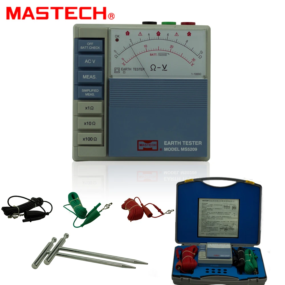 

MASTECH MS5209 Low Power Analog Earth Resistance Test Meter Megger Megometro Analog10/1000ohm