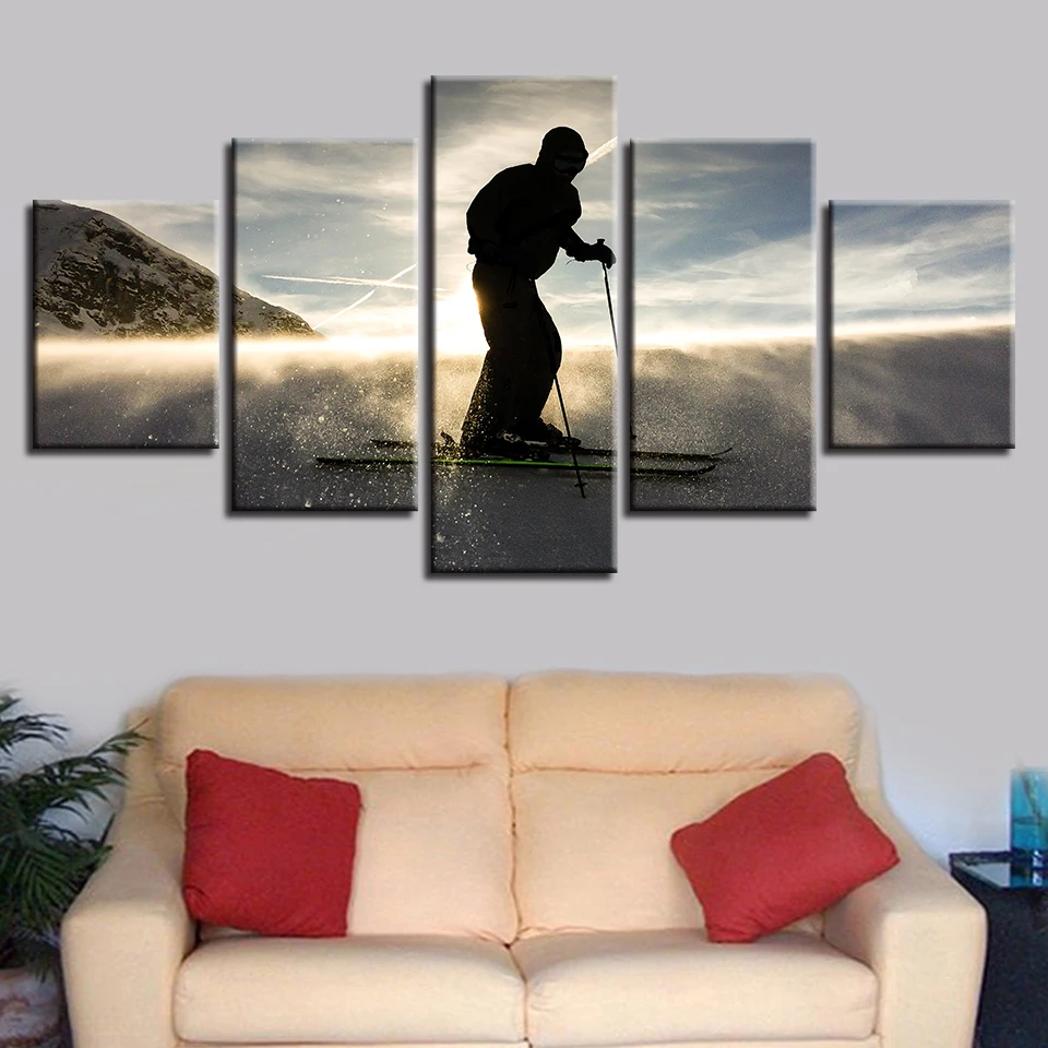 

Wall Art HD Print Decor Living Room 5 Pieces Skateboarding Sport Sunset Scenery Canvas Pictures Posters Modular Paintings Framed