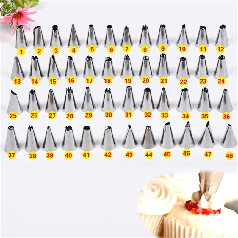 

48Pcs/set Russian Tulip Tips Stainless Steel Icing Piping Nozzles Pastry Decorating Tips Cake Cupcake Decorator icing dispenser