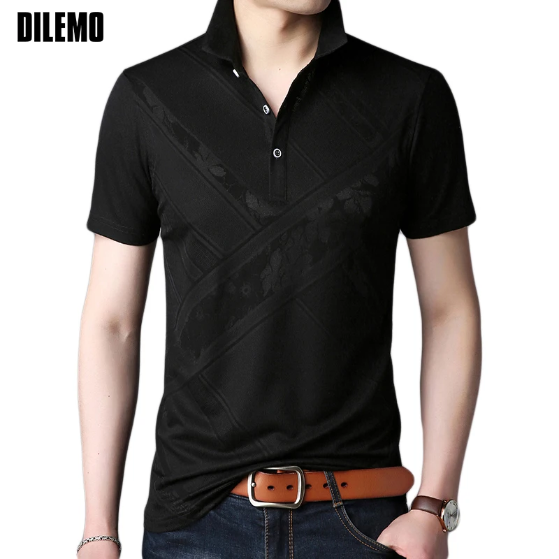 

New Fashion Brands Polo Shirt Men Casual Square Collar Slim Fit Man Poloshirt Short Sleeve Dark lines Summer Mens Clothing 2019