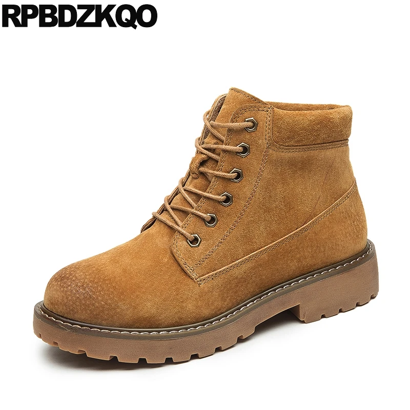 

Short Booties Military Combat Trend Work Lace Up Autumn Fall Women Ankle Boots 2016 Round Toe Shoes 2017 Orange Flat Chinese