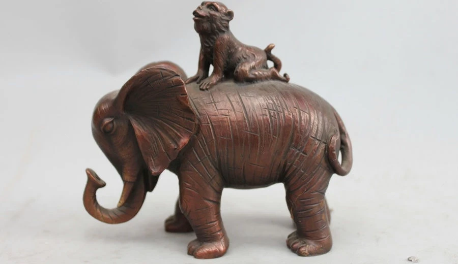 

Chinese Refining bronze Copper Monkeys ride elephant Auspicious Statue