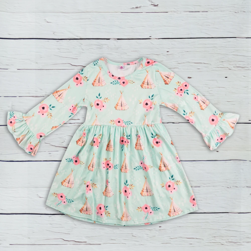 

New Coming Fall Winter Dress Children print Long Sleeve Knitted Cotton Dress Baby Girl Boutique Remake Clothing LYQ808-275