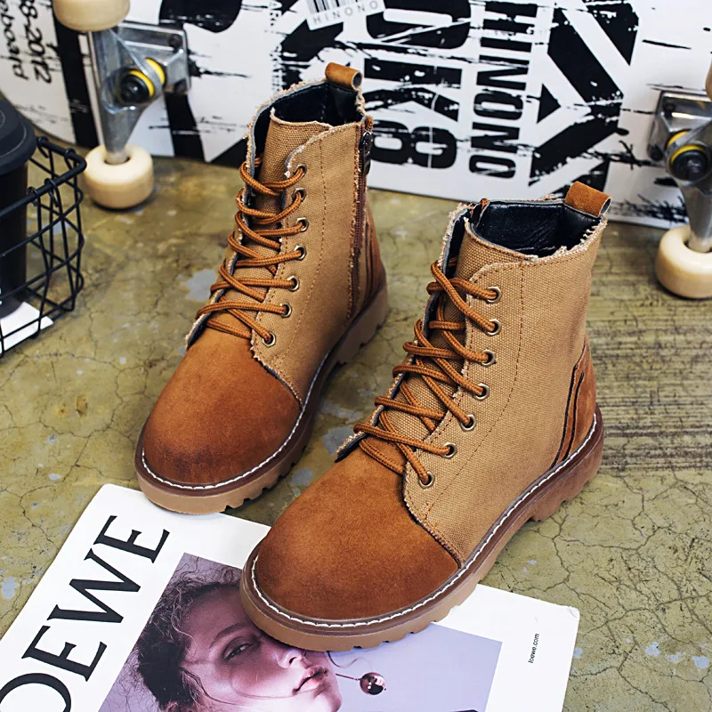 

2018 autumn new flat bottom women's boots Korean version with round head fashion side zipper casual boots brwon ljj 1201
