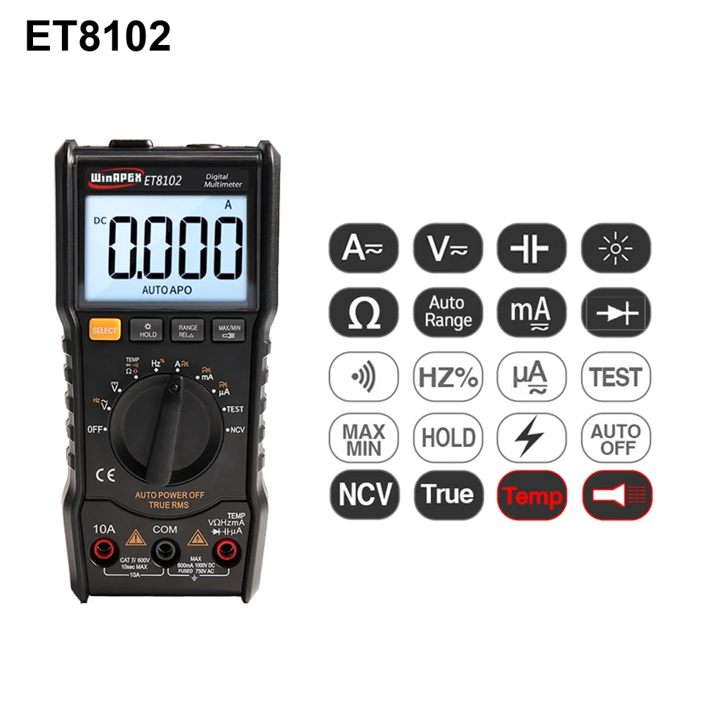 WinAPEX ET8101 Профессиональный цифровой мультиметр 6000 отсчетов NCV Автоматический диапазон AC/DC измеритель напряжения тестер температуры задний светильник