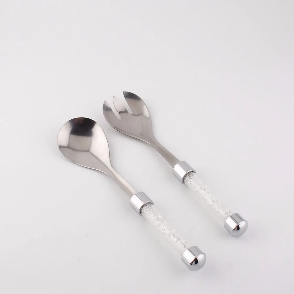 

2017 New Good Quality Stainless Steel Salad Tool Big Fork Set Crystal Tableware Set for Salad with Rhinestone Stem and Gift Box