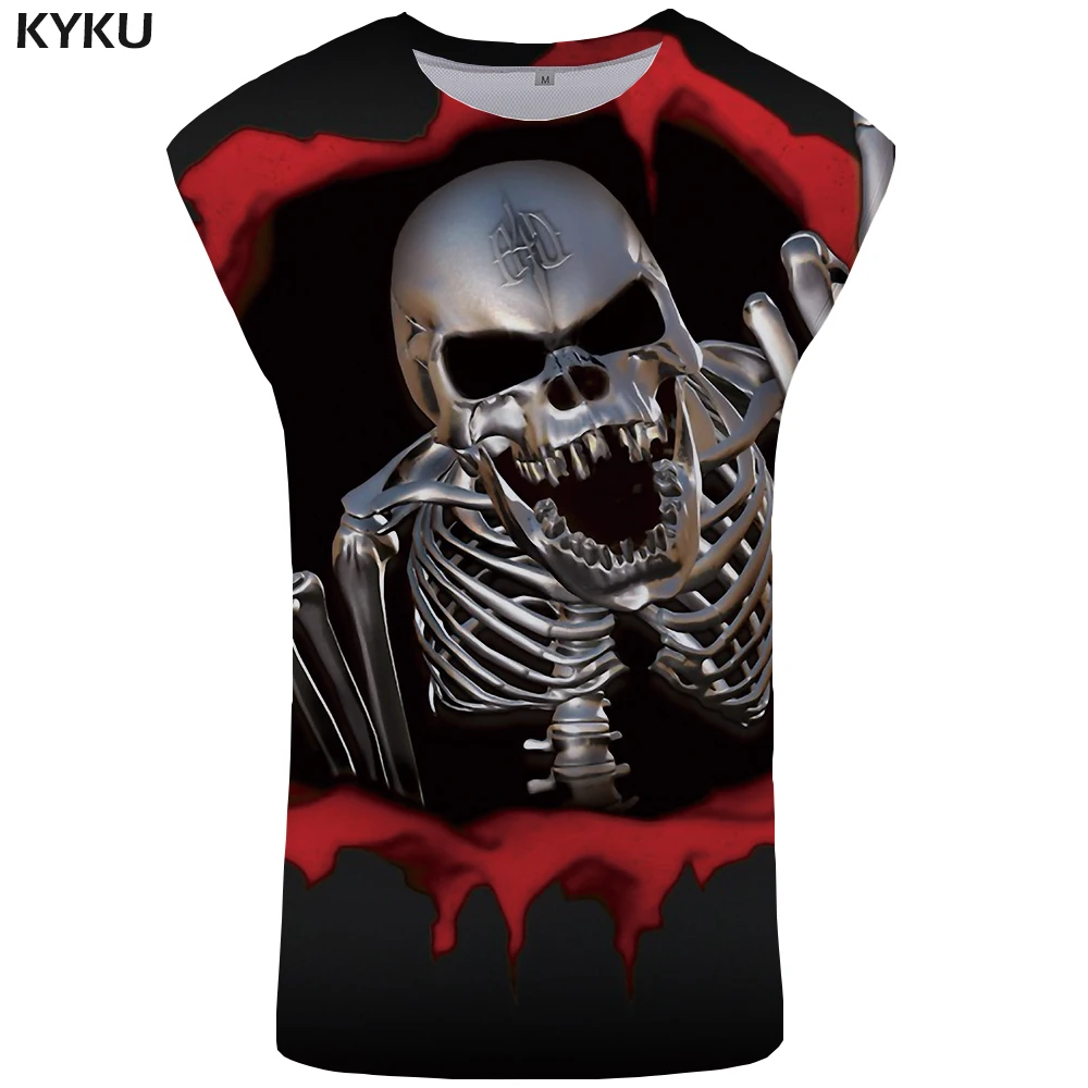 

KYKU Skull Tank Top Men 3D Singlet Rock Ftness Clothing Punk Tanktop Gothic Vest Stringer Sleeveless Shirt 2018 Funny Printed