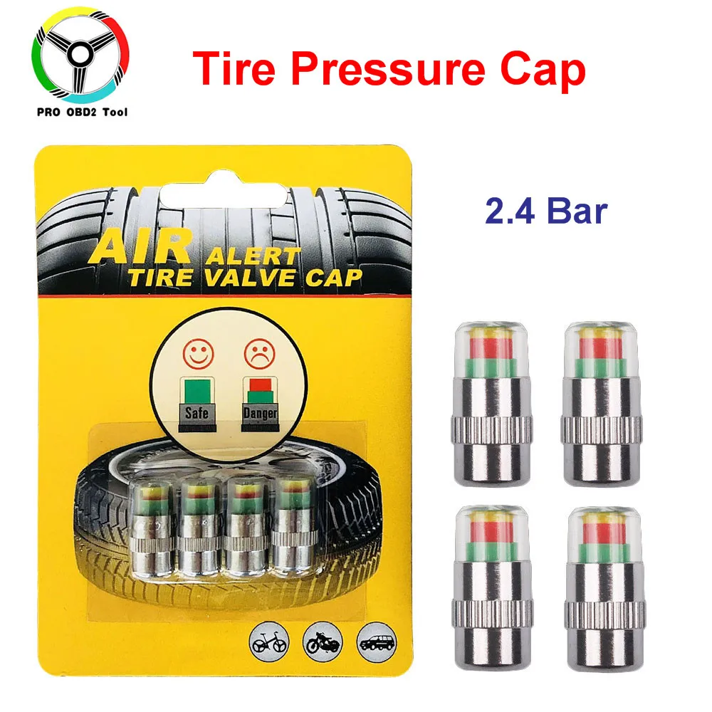 4PCS Car Tire Pressure Indicator Caps Tire Air Alert Cap 12V 24V Cars