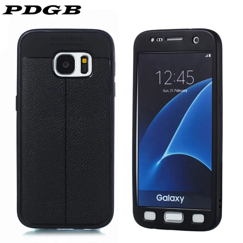 PDGB Full Cover Case For Samsung Galaxy S7 Edge S8 S9 A8 A6 Plus 2018 A750 Note 8 9 Leather Pattern TPU 2 in 1 Protective Shell |