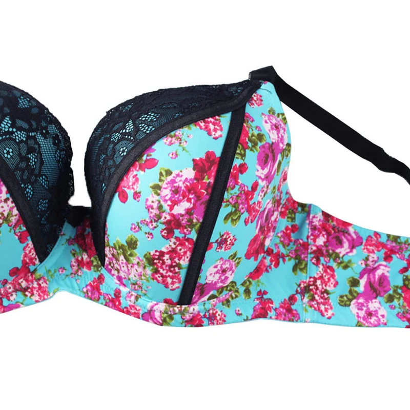 Underwear Women Lace Printing Push Up Bra Female Lingerie Plus Size 30 46 C//D//DD//DDD//E//F//FF//G,Blue,dd,34