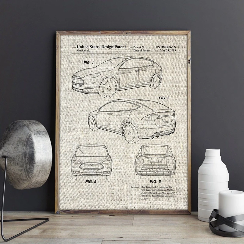 Electric Car Patent Prints Home Decor