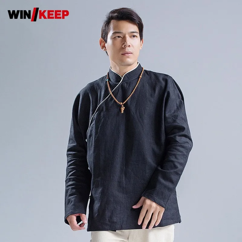 Chinese Kung Fu Autumn Long Sleeve Shirt Men Fitness Kendo Sports Top