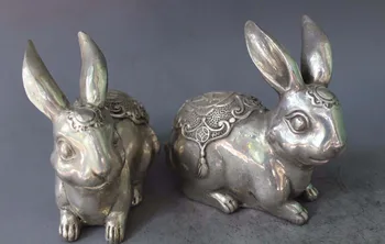 

Chinese Fengshui Auspicious Zodiac Year rabbit Pure silver Animal Statue