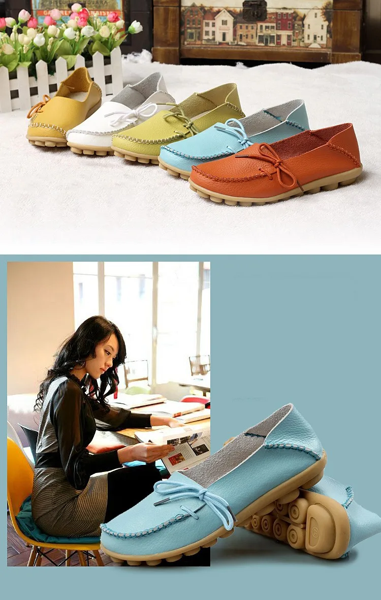 2016 New Real Leather Woman Flats Moccasins Mother Loafers Lacing Female Driving Casual Shoes In 16 Colors Size 34-44 ST179 (1)