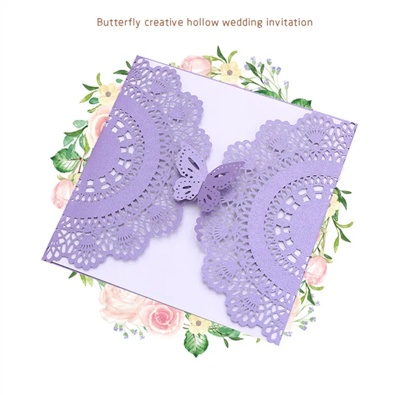 

44Pcs Romantic Wedding Invitation Card Laser Cut Butterfly Pattern Invitation Card Birthday Christmas Party Invitation Card5ZH04