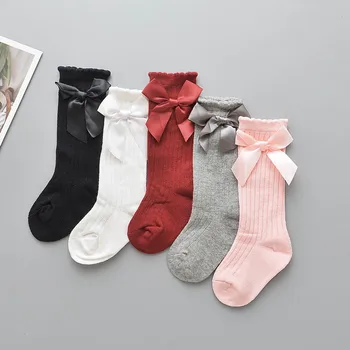

Hot Selling 5 Pairs Baby Girls Long Socks Bow Knot Cotton Anti-slip Autumn Socks Spanish Knee High Sock
