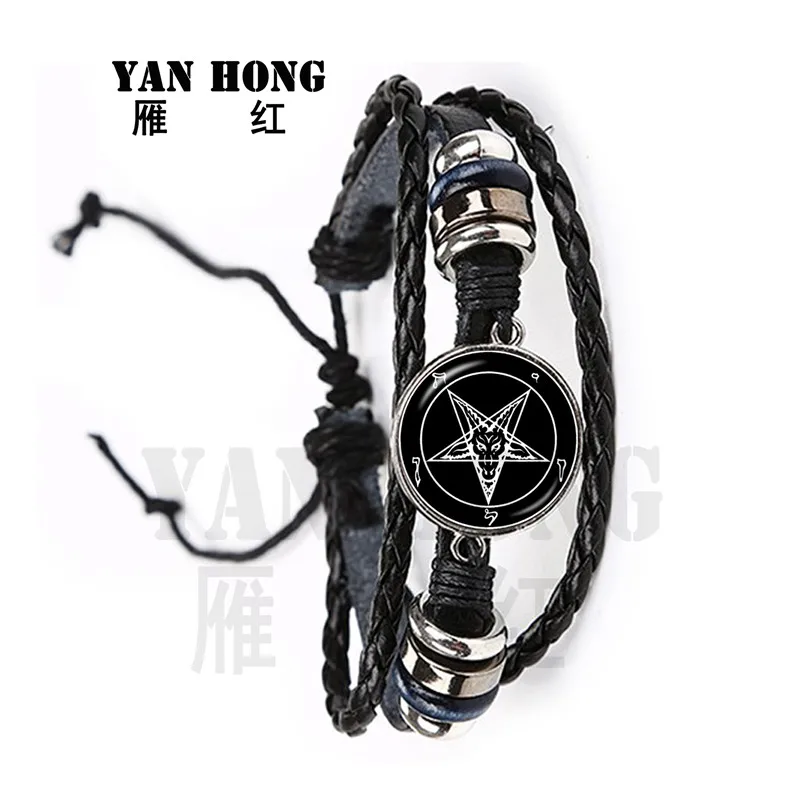 Браслет Pentacle стеклянный кабошон с рисунком ювелирные изделия черный/коричневый