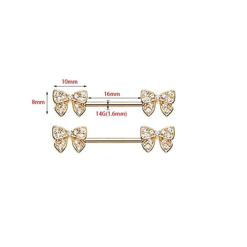 2 шт Новое поступление Золотой Цвет бант Цветок форма пирсинг щит стержни 14 г 316L пирсинг из хирургической стали пирсинг сосков для женщин и мужчин