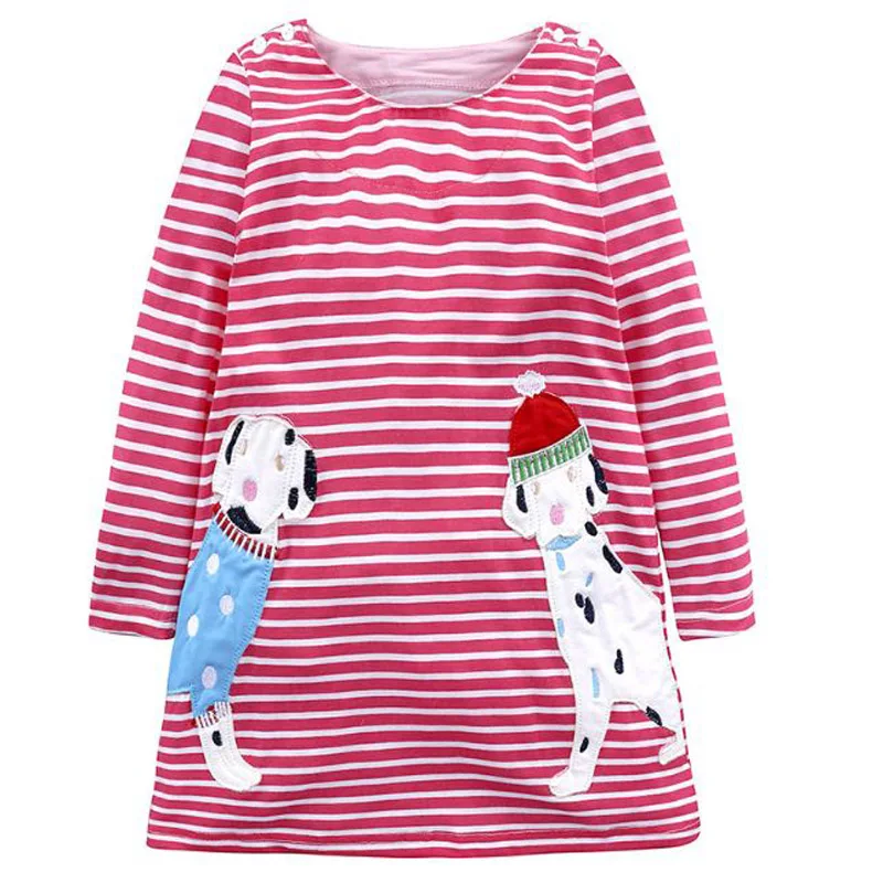 baby dress Animal Appliques with Striped Cotton Princess Costume for Kids Clothes Long Sleeve a-line Children Dresses