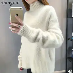 2019 зимние для женщин Безразмерные с высоким воротом свитеры для рукава «летучая мышь» свободные удобные пуловеры сплошной цвет