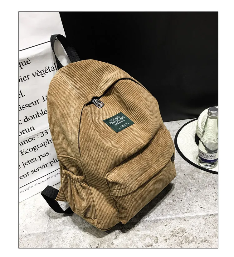 Women Striped Corduroy Backpack Female Eco Simple Cloth Bag Large Capacity Vintage Travel Bags School Backpack for Teenage Girls