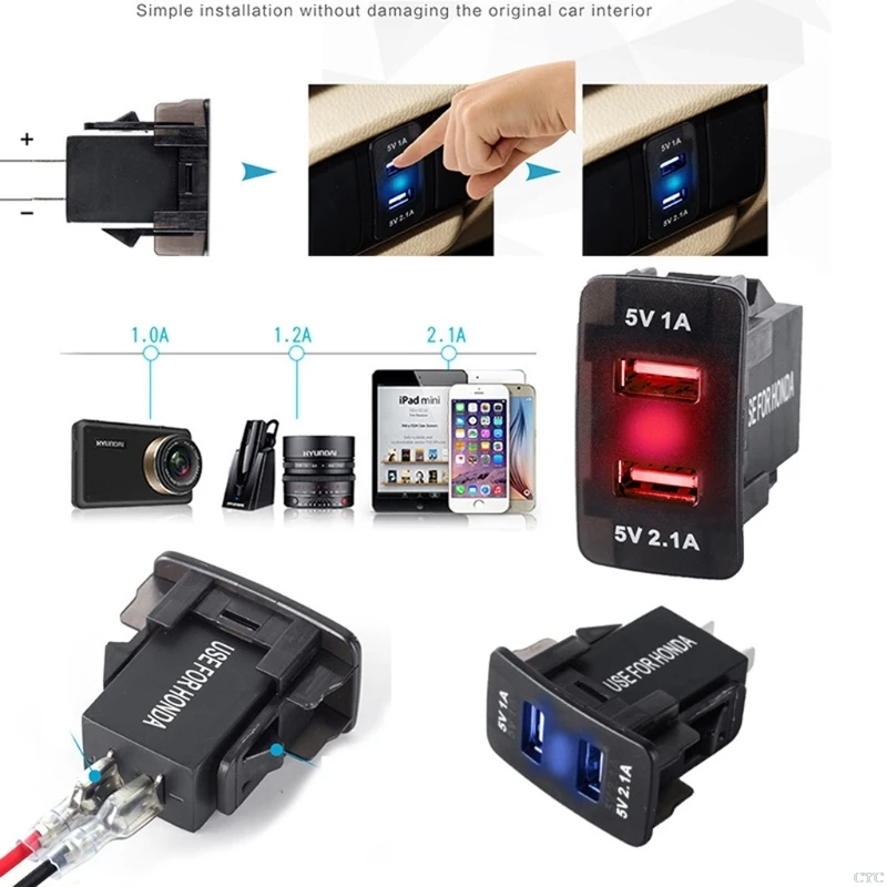 DC 12V 24V 2.1A двойной USB порт светодиодный адаптер для автомобильного зарядного устройства для HONDA