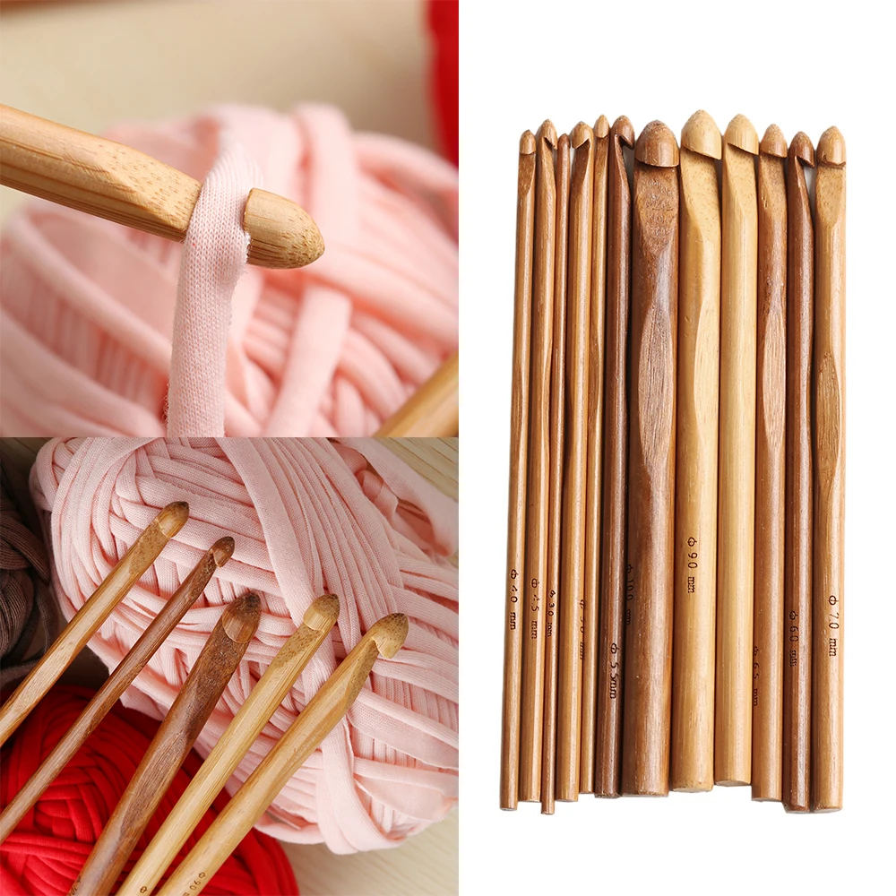 Buy 12pcs/Set 6" Bamboo Handle Crochet Hook Knit Weave