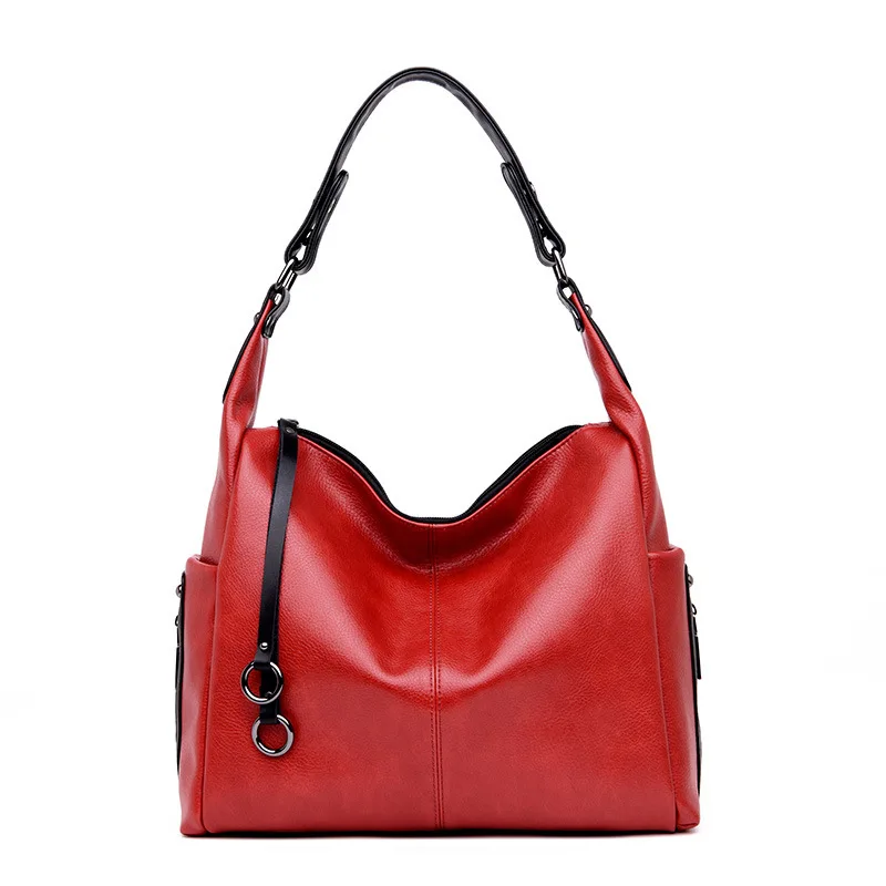 Женские кожаные сумки через плечо, высокое качество, мягкие вместительные сумки-шопперы для женщин, сумка через плечо, женские сумки через плечо - Цвет: Red