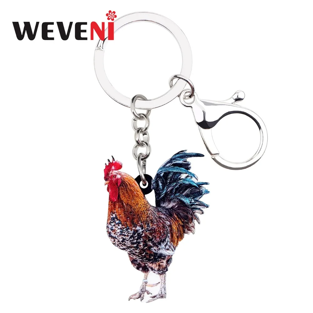Acrylic Floral Farm Chicken Rooster KeyChains Rings For Women Bag Jewelry Charms