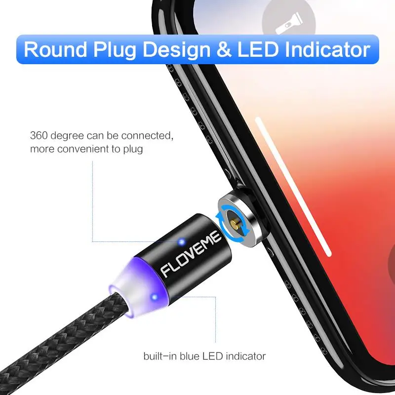 FLOVEME Магнитный осветительный кабель для Apple iPhone X 8 Micro USB кабель для Xiaomi USB C type-C кабель для samsung Galaxy S9 зарядное устройство