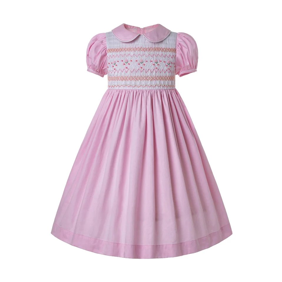 Популярные летние недорогие дымчатые платья для малышей Детские Розовые костюмы