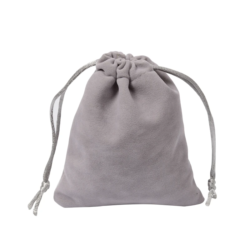 100pcs Grey Velvet Flat Drawstring Pouches Wrapped Gift Bags Party