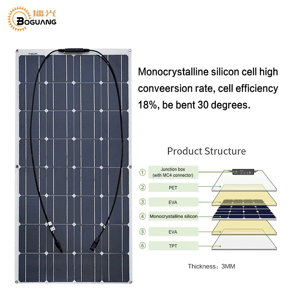 BOGUANG 500 Вт моно солнечная панель 5 шт. 100 Вт Караван Лодка, дом на колесах от балки яхты зарядное устройство солнечный модуль автомобиля RV панель s солнечный
