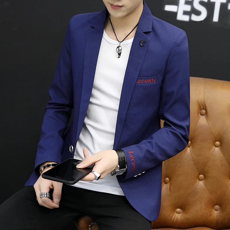 

Fall 2019 men woolen cloth suits young handsome blazer cloth letters